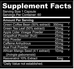 green coffee bean plus ingredients