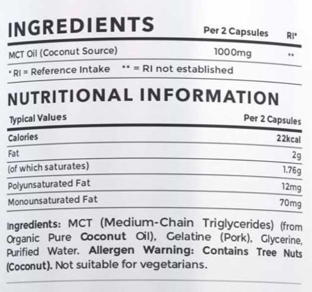 MCT Oil Keto Capsules Ingredients